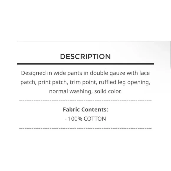 POL Boho Floral Patchwork Wide Leg Cotton Gauze Pants Cream Lace Ruffle Hem M - Picture 3 of 6